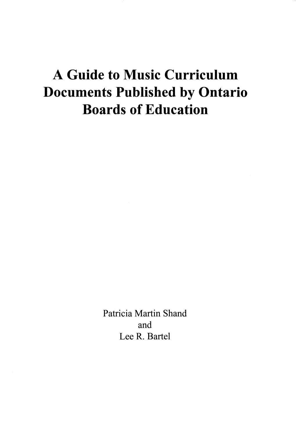 Music Curriculum Documents Published by Ontario Boards of Education