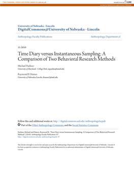 Time Diary Versus Instantaneous Sampling: a Comparison of Two Behavioral Research Methods Michael Paolisso University of Maryland - College Park, Mpaoliss@Umd.Edu