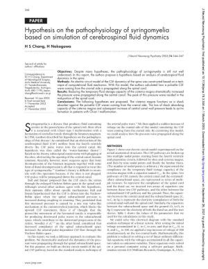 Hypothesis on the Pathophysiology of Syringomyelia Based on Simulation of Cerebrospinal Fluid Dynamics H S Chang, H Nakagawa