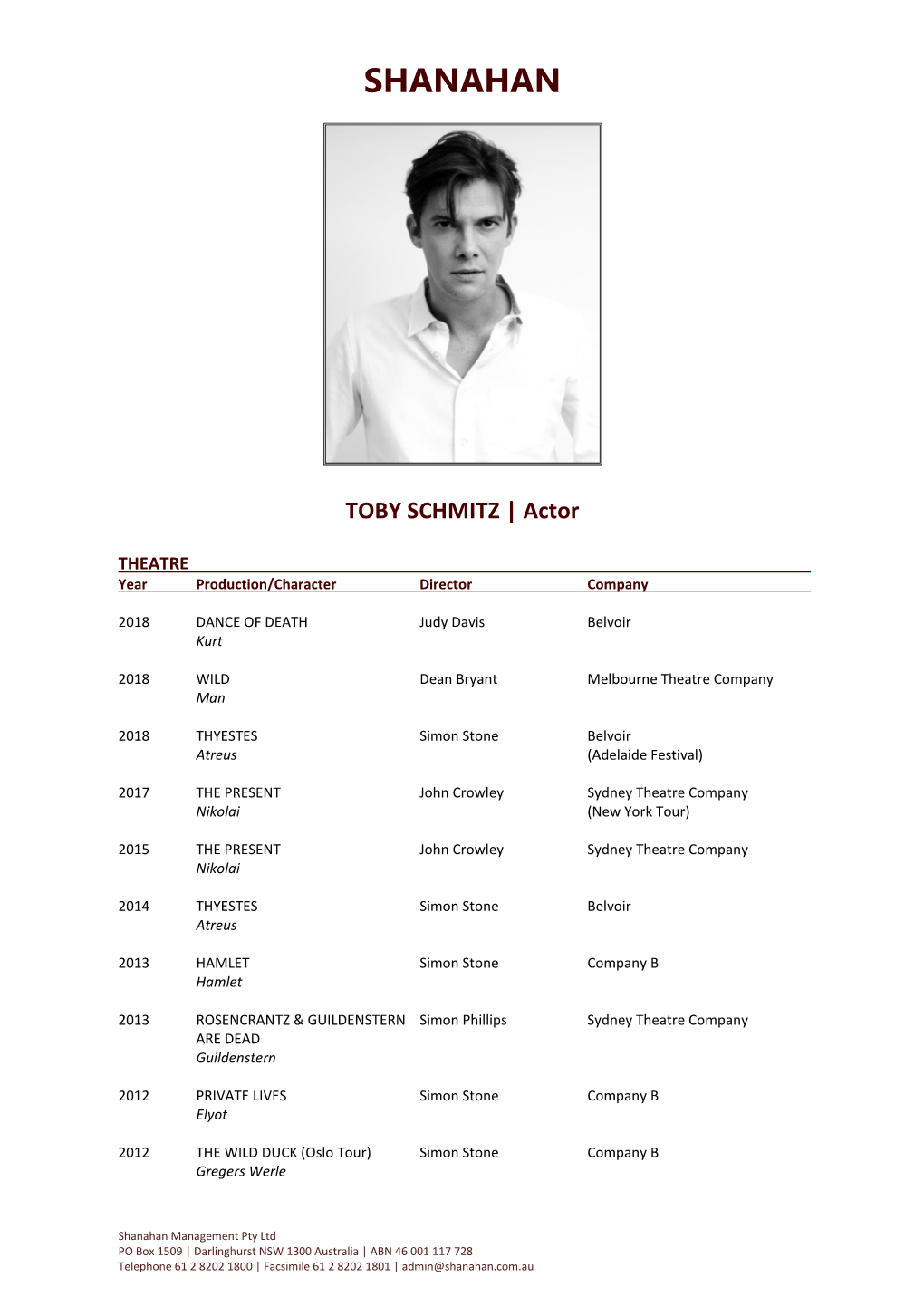 Toby Schmitz CV