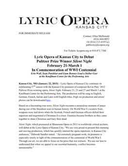 Lyric Opera of Kansas City to Debut Pulitzer Prize Winner Silent