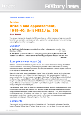 Britain and Appeasement, 1919–40: Unit HIS2J (P