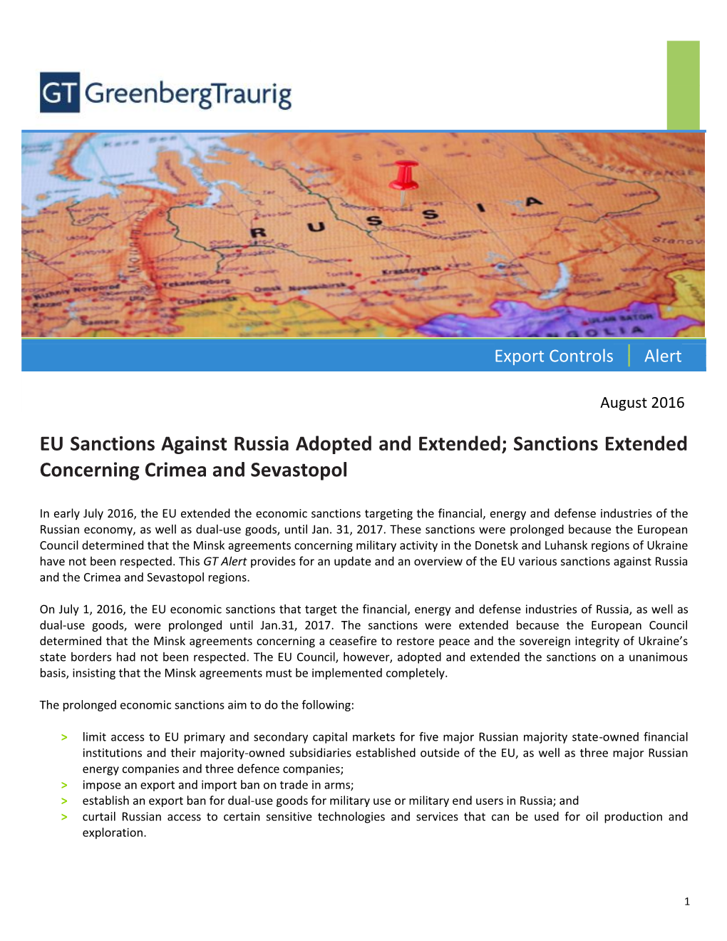 EU Sanctions Against Russia Adopted and Extended; Sanctions Extended Concerning Crimea and Sevastopol
