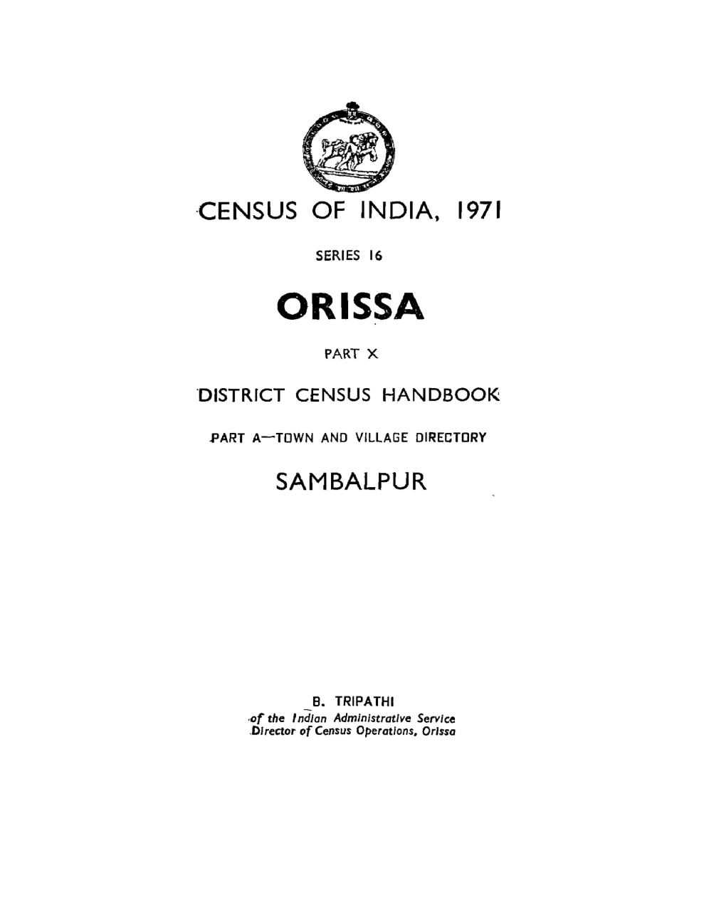 Town and Village Directory, Sambalpur, Part-A, Series-6, Orissa