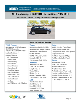 2010 Volkswagen Golf TDI Bluemotion – VIN 8111