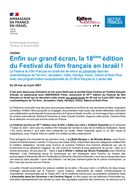 Enfin Sur Grand Écran, La 18 Édition Du Festival Du Film Français En