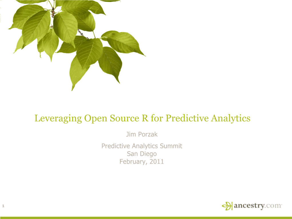 Leveraging Open Source R for Predictive Analytics