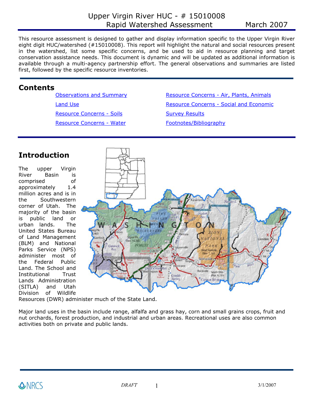 Upper Virgin River HUC - # 15010008 Rapid Watershed Assessment March 2007