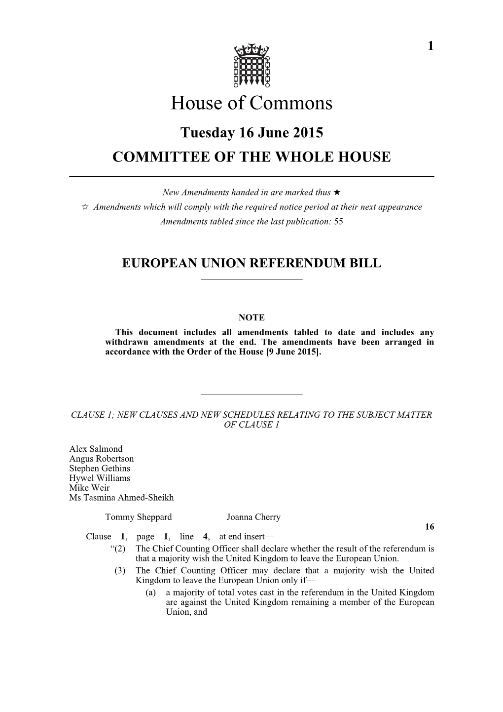 European Union Referendum Bill