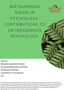 Mātauranga Māori in Psychology: Contributions to an Indigenous Psychology