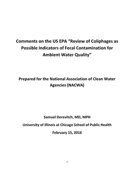 Comments on the US EPA “Review of Coliphages As Possible Indicators of Fecal Contamination for Ambient Water Quality”