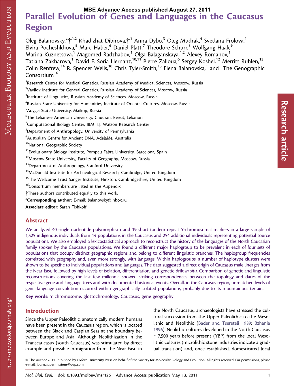 Parallel Evolution of Genes and Languages in the Caucasus Region