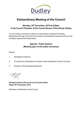 Extraordinary Meeting of the Council