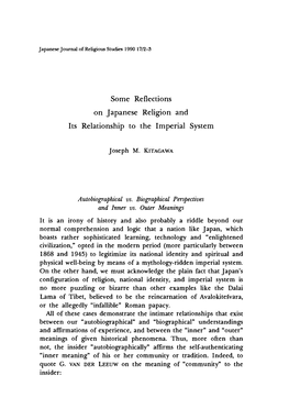 Some Reflections on Japanese Religion and Its Relationship to the Imperial System