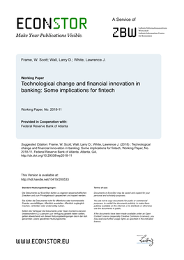Technological Change and Financial Innovation in Banking: Some Implications for Fintech