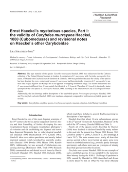 Ernst Haeckel's Mysterious Species, Part I: the Validity of Carybdea