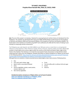 TIP SHEET: PHILIPPINES Prajakta Khare-Ranade Msc, RDN, LD, CDCES, FAND