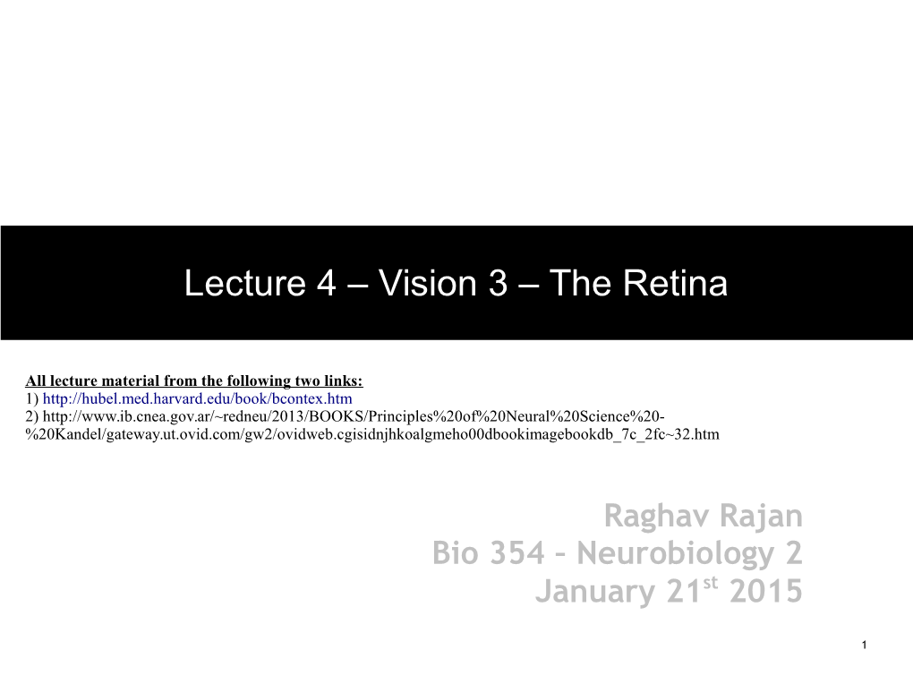 Lecture 4 – Vision 3 – the Retina