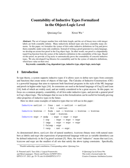 Countability of Inductive Types Formalized in the Object-Logic Level