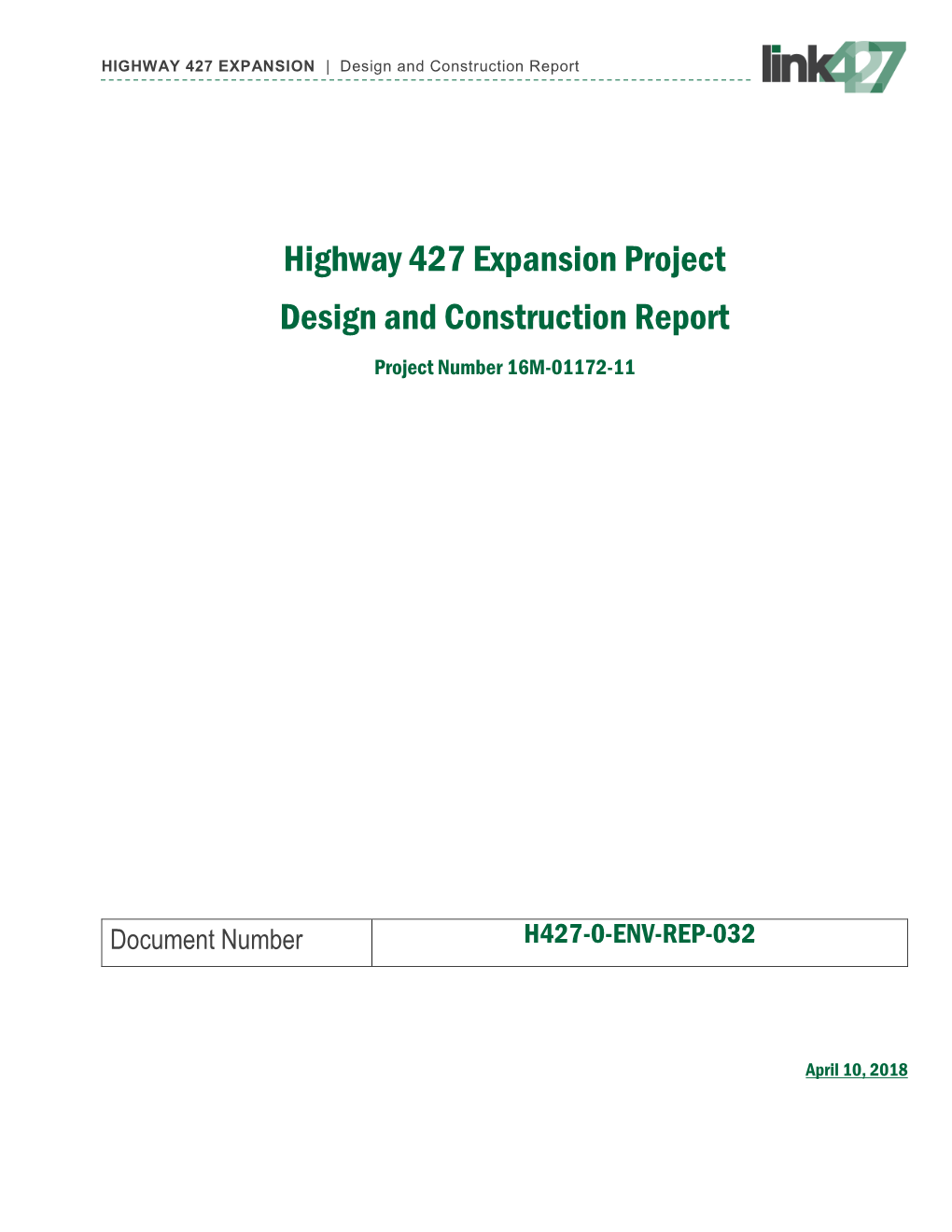 Highway 427 Expansion Project Design and Construction Report