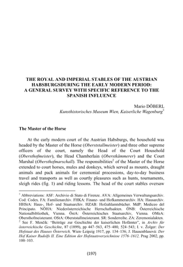The Royal and Imperial Stables of the Austrian Habsburgsduring the Early Modern Period: a General Survey with Specific Reference to the Spanish Influence