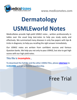 Dermatology Usmleworld Notes