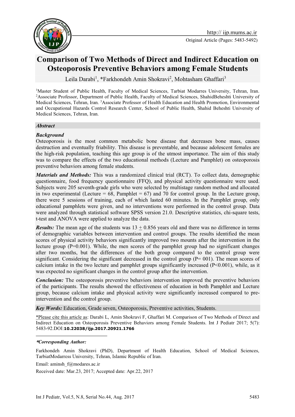 Comparison of Two Methods of Direct and Indirect Education On