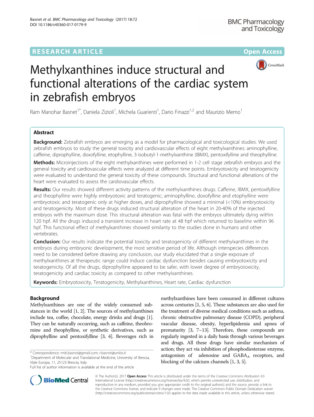 Methylxanthines Induce Structural and Functional Alterations of the Cardiac