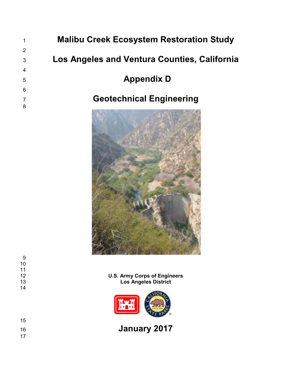 Malibu Creek Ecosystem Restoration Study 2 3 Los Angeles and Ventura Counties, California 4 5 Appendix D 6 7 Geotechnical Engineering 8