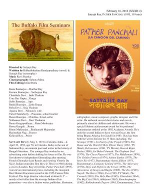 February 16, 2016 (XXXII:4) Satyajit Ray, PATHER PANCHALI (1955, 119 Min)