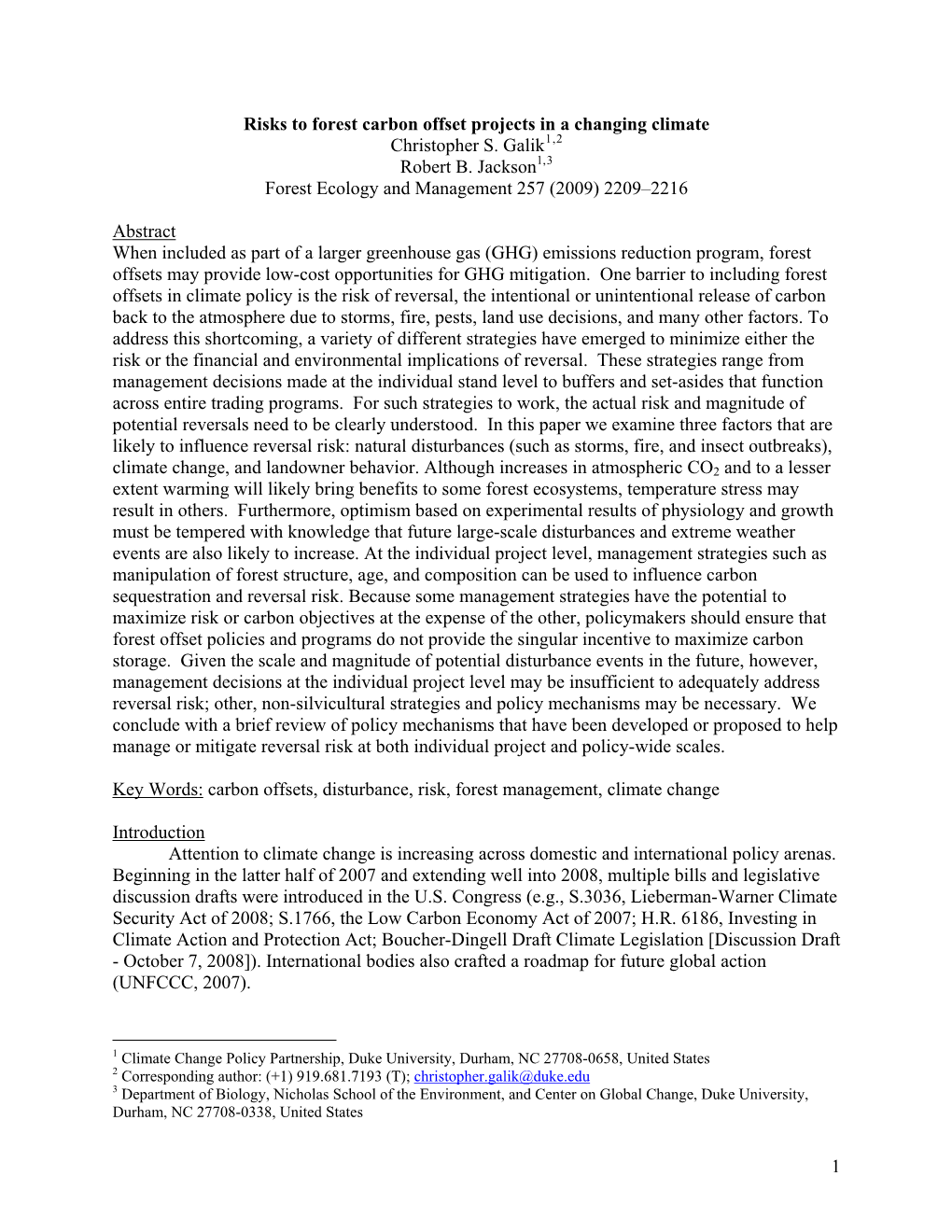 Characterization of Forest Carbon Offset Project Risk in a Changing Climate