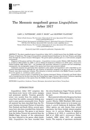 The Mesozoic Megafossil Genus Linguifolium Arber 1917