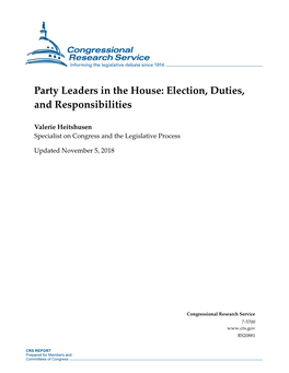 Party Leaders in the House: Election, Duties, and Responsibilities