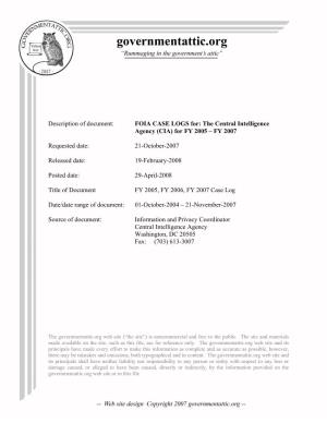 FOIA CASE LOGS for the Central Intelligence Agency (CIA)
