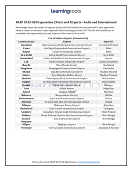 SNAP 2015 GK Preparation | Ports and Airports – India and International