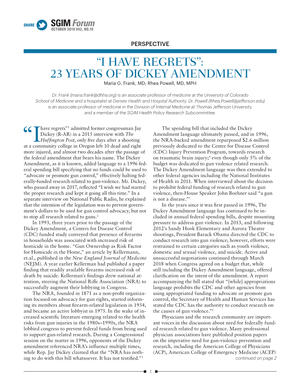 “I HAVE REGRETS”: 23 YEARS of DICKEY AMENDMENT Maria G