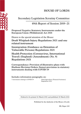 Secondary Legislation Scrutiny Committee Report
