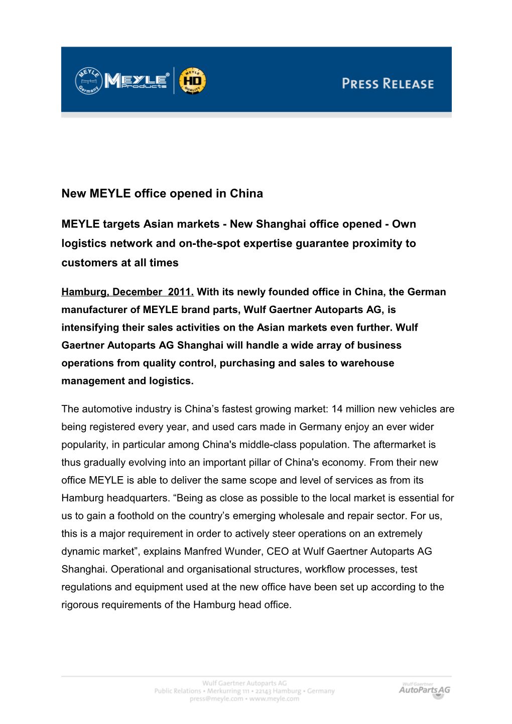 Bew Meyle Office Opened in China