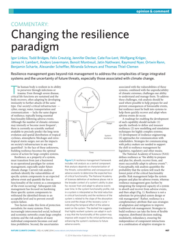 Changing the Resilience Paradigm Igor Linkov, Todd Bridges, Felix Creutzig, Jennifer Decker, Cate Fox-Lent, Wolfgang Kröger, James H