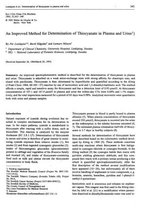 An Improved Method for Determination of Thiocyanate in Plasma and Urine1)
