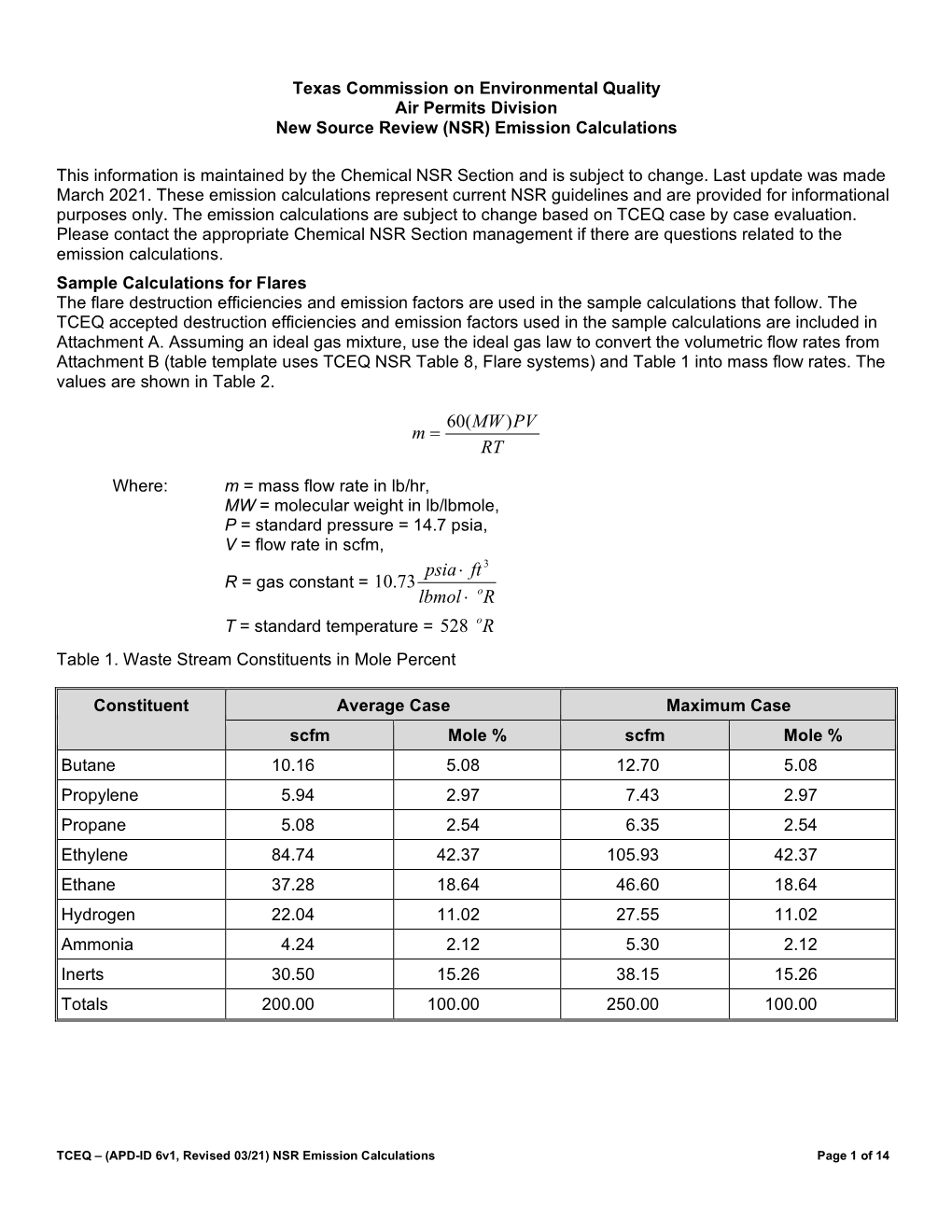 TCEQ- New Source Review (NSR) Emission Calculations