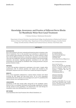 Knowledge, Awareness, and Practice of Different Nerve Blocks for Mandibular Molar Root Canal Treatment
