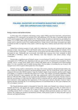 Finland: Inventory of Estimated Budgetary Support and Tax Expenditures for Fossil-Fuels