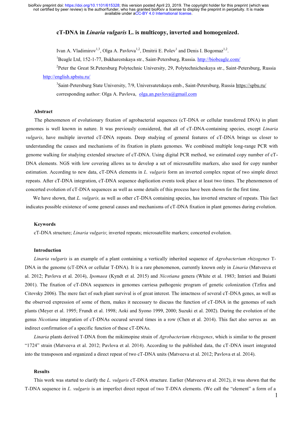 Ct-DNA in Linaria Vulgaris L. Is Multicopy, Inverted and Homogenized