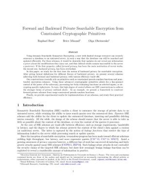 Forward and Backward Private Searchable Encryption from Constrained Cryptographic Primitives