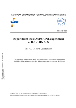 Report from the NA61/SHINE Experiment at the CERN SPS,” Tech