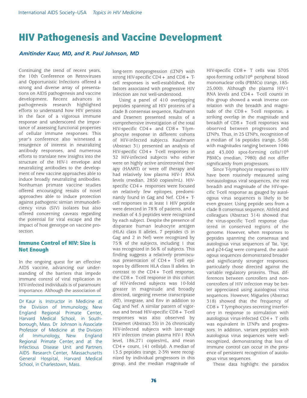 HIV Pathogenesis and Vaccine Development