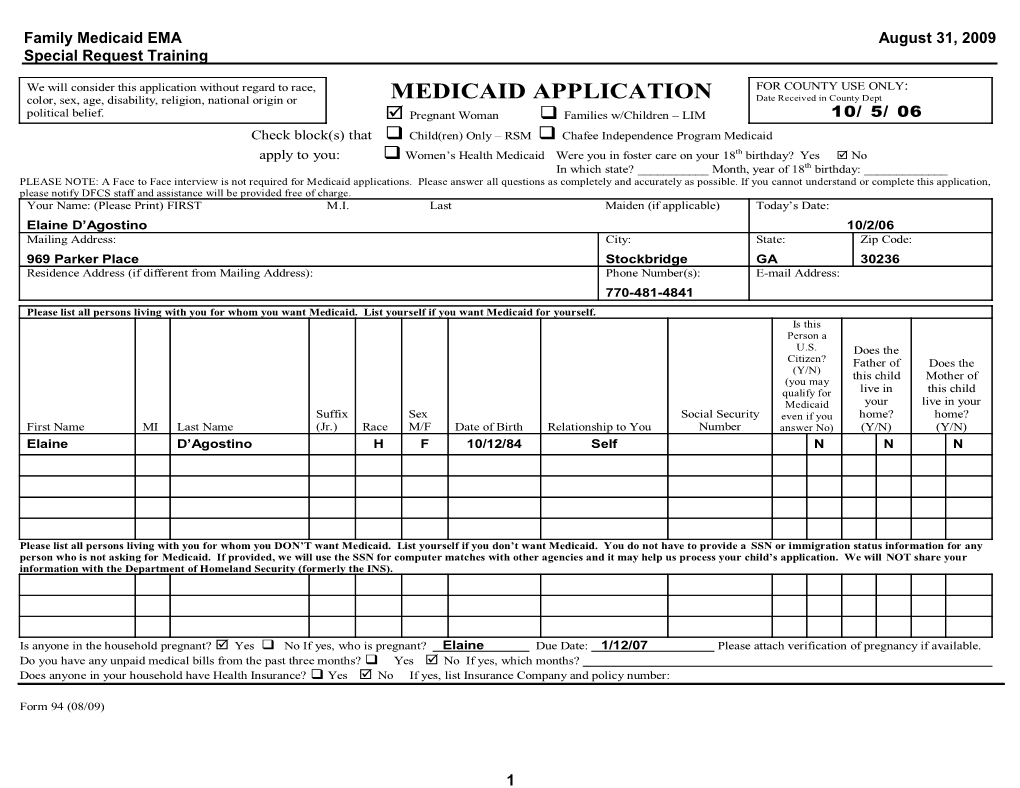 Elaine D'agostino Application