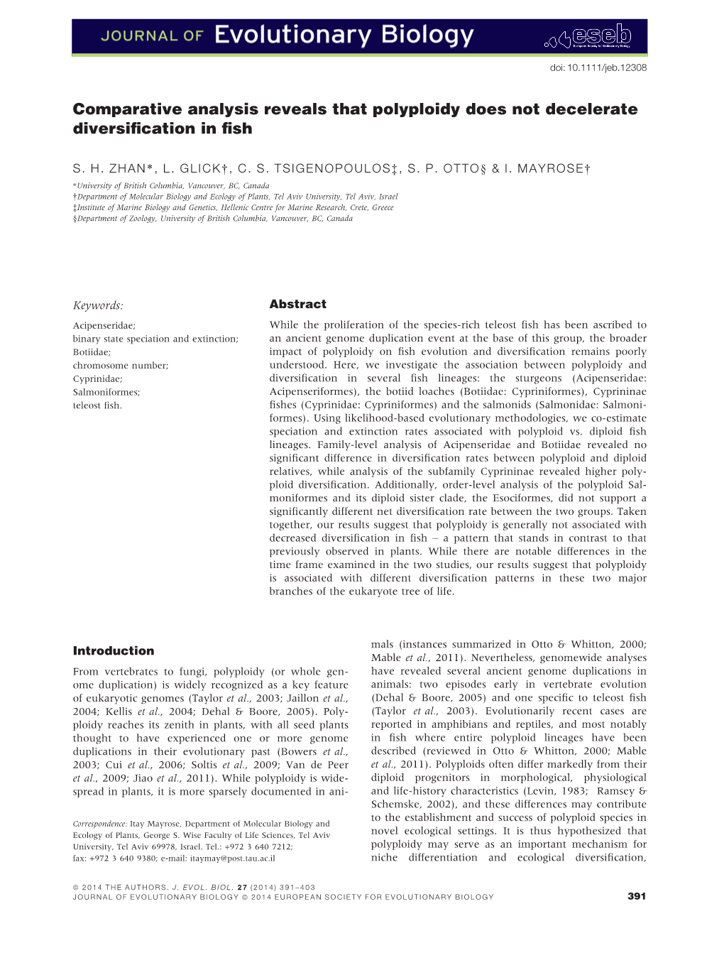 Comparative Analysis Reveals That Polyploidy Does Not Decelerate Diversiﬁcation in ﬁsh