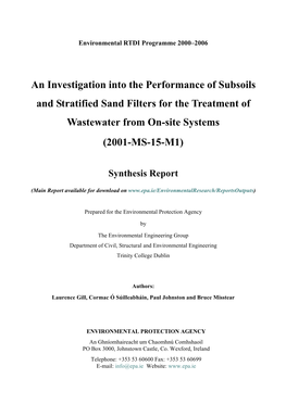 An Investigation Into the Performance of Subsoils and Stratified Sand Filters for the Treatment of Wastewater from On-Site Systems (2001-MS-15-M1)